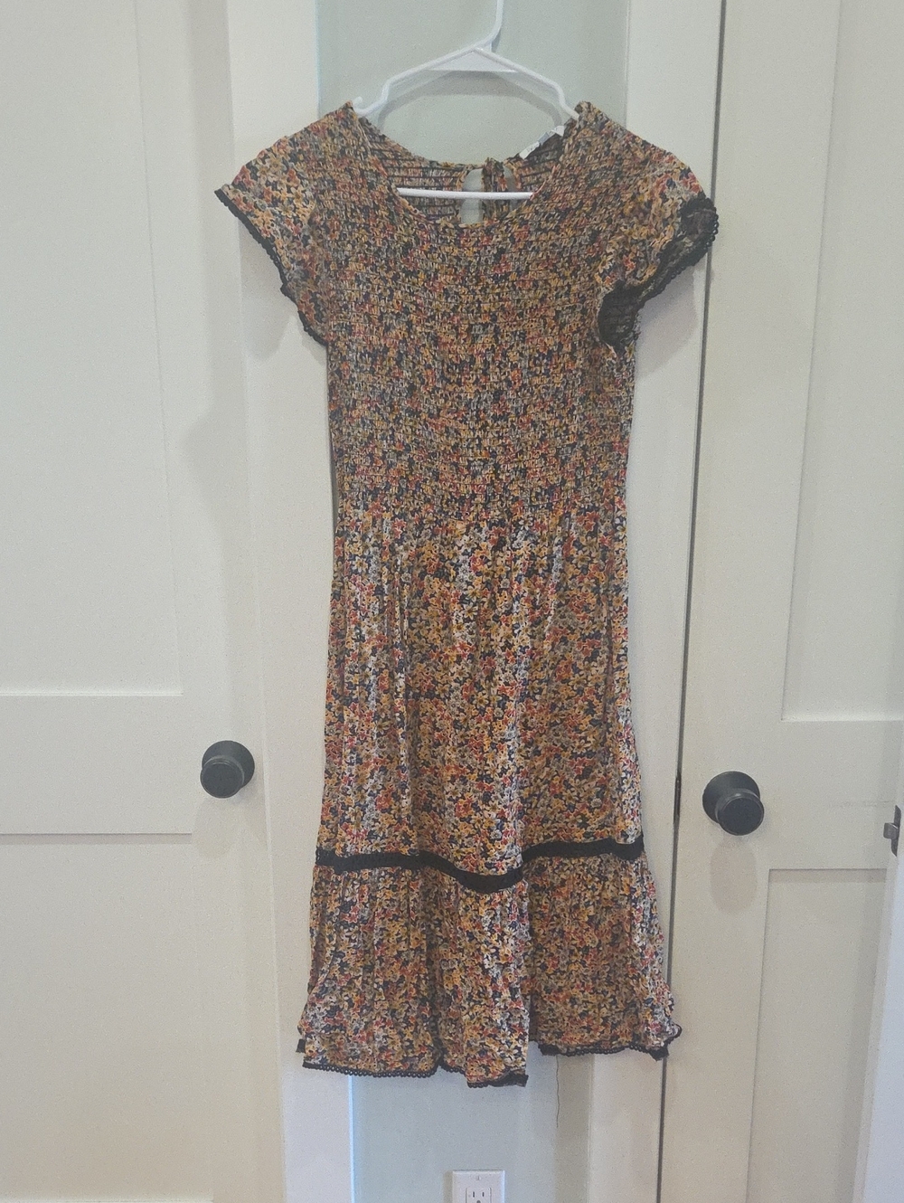 Patrons of Peace Multicolor Floral Print Top with Black Smocking